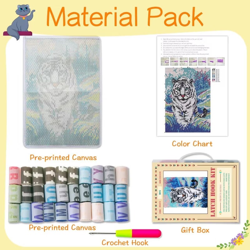 YOOTOM Tiger Latch Hook Rug Kit for Adult, DIY Handmade Carpet Crochet Needlework Mat Knotted Cushion Tapestry, Pre-Printed Latch Hook Kits, Embroidery Decoration Festival Gift 20x15 in. - Image 4